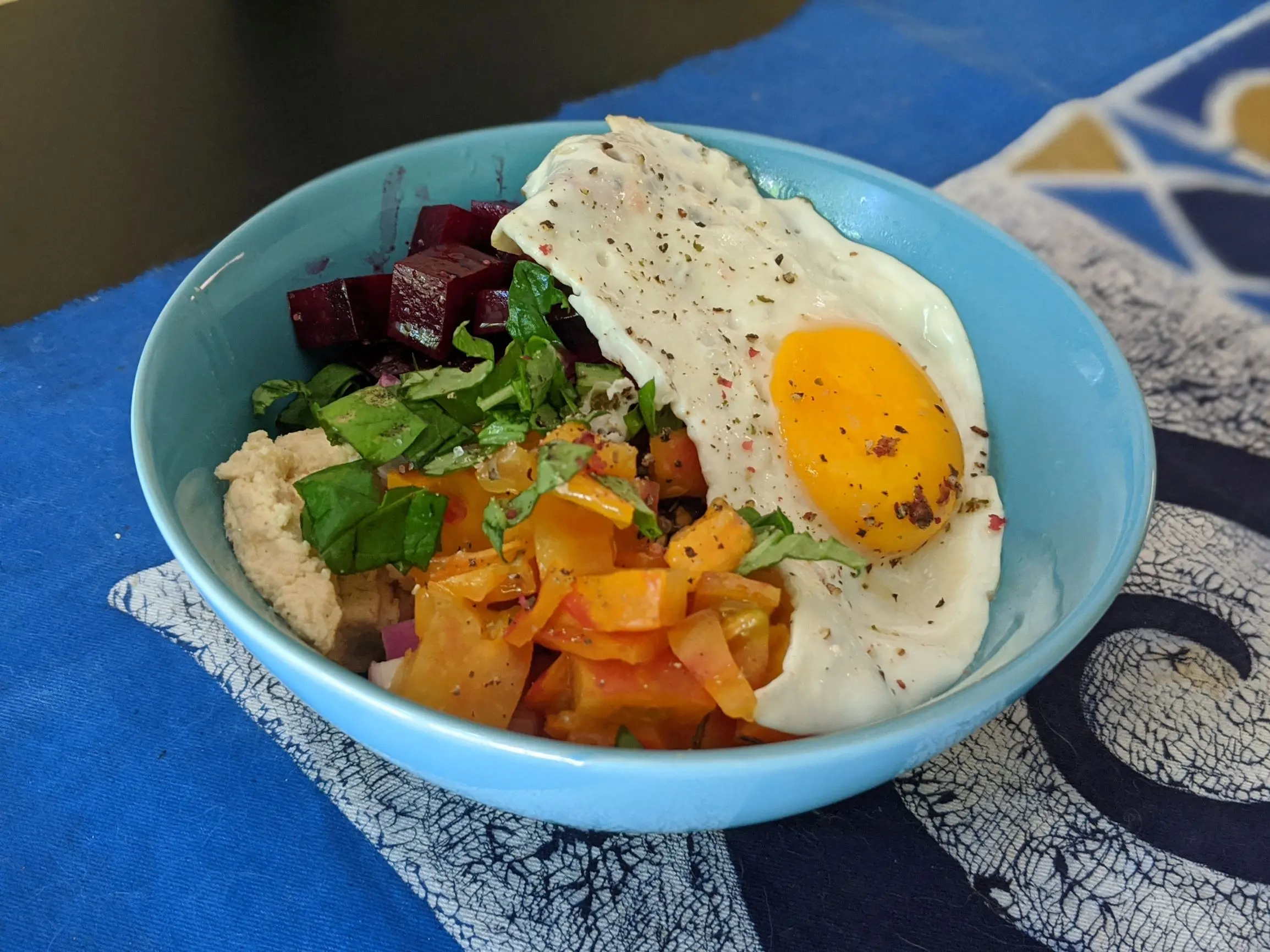A bowl made with farmers market ingredients (and homemade hummus!)